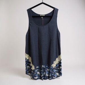 Blue Boho Umgee‎ Blue Embellished Camo Tank Top